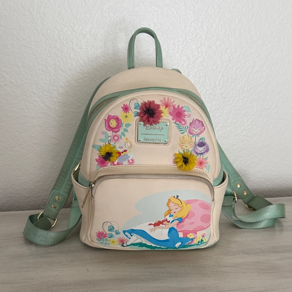 Loungefly Disney Alice Floral Mini Backpack - Cream & Mint